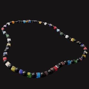 Vintage Millefiori Murano Glass Bead Necklace Venetian Floral Jewelry MultiColor